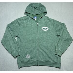 New York Jets Jacket Mens L Reebok NFL On-Field Full Zip Hooded Training Active